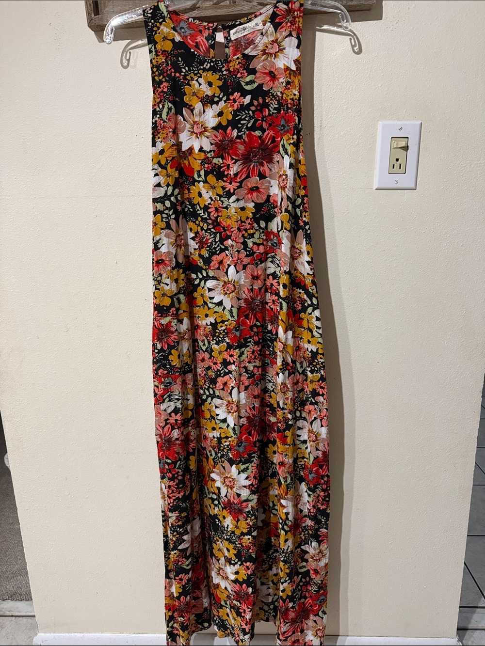 NATURAL LIFE Black Modern Floral Maxi Dress with Red, Pink & Yellow Blooms